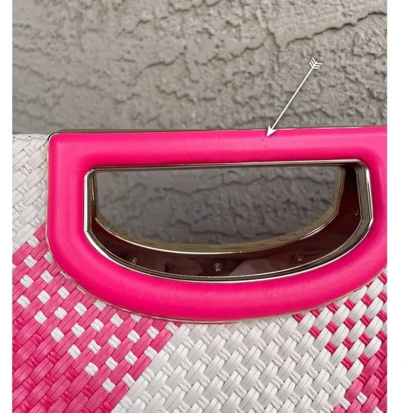 KATE SPADE Pink & White Plaid Gingham Alexia Woven Clutch Crossbody Bag